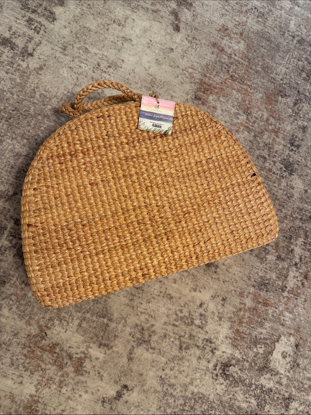 Braided Half-Moon Straw Tote / picnic basket in Natural